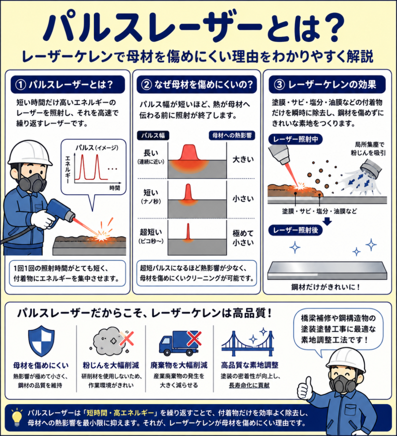 パルスレーザーとは？レーザーケレンで母材を傷めにくい理由をわかりやすく解説