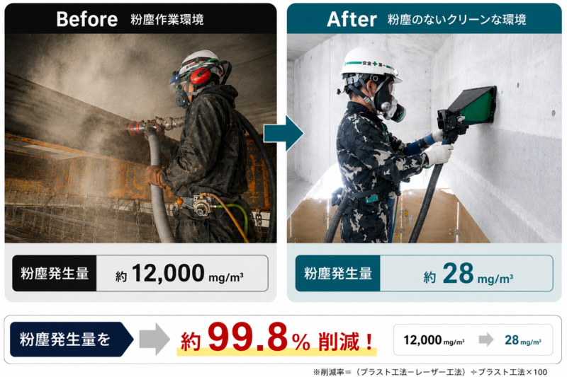 【１種ケレンレーザー下地処理】　レーザーケレンによる粉じん対策｜橋梁補修・鋼構造物塗装塗替工事の素地調整工